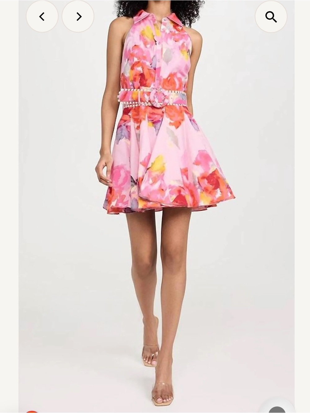 HEMANT & NANDITA Pink Floral Halter Dress with Pearl Belt - Picture 4 of 4